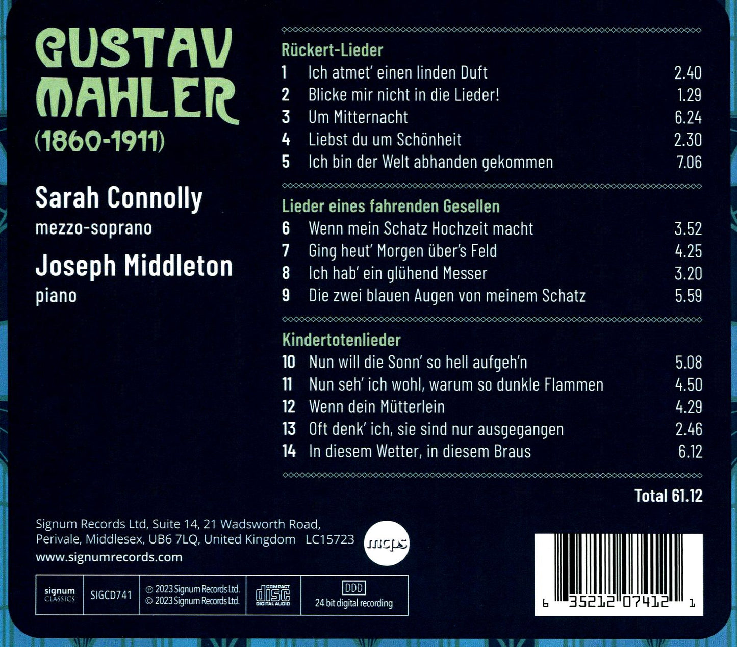 Mahler: Rückert-Lieder; Kindertotenlieder; Lieder eines fahrenden Gesellen