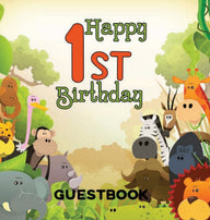 Jungle Zoo Animals 1st Birthday Guestbook: Birthday Party Themed Celebration Guest Book Flower Petal Guestbooks Author