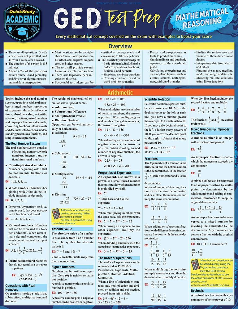 GED Test Prep - Mathematical Reasoning: a QuickStudy Laminated Reference Guide