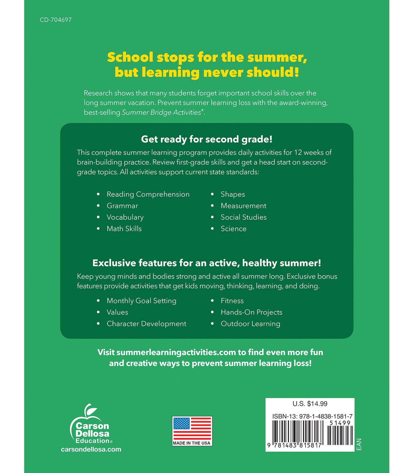 Summer Bridge Activities, Grades 1 - 2: Bridging Grades First to Second